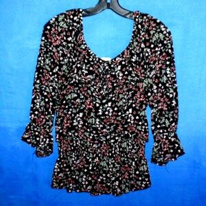 Ember Floral Smocked Peplum Blouse L